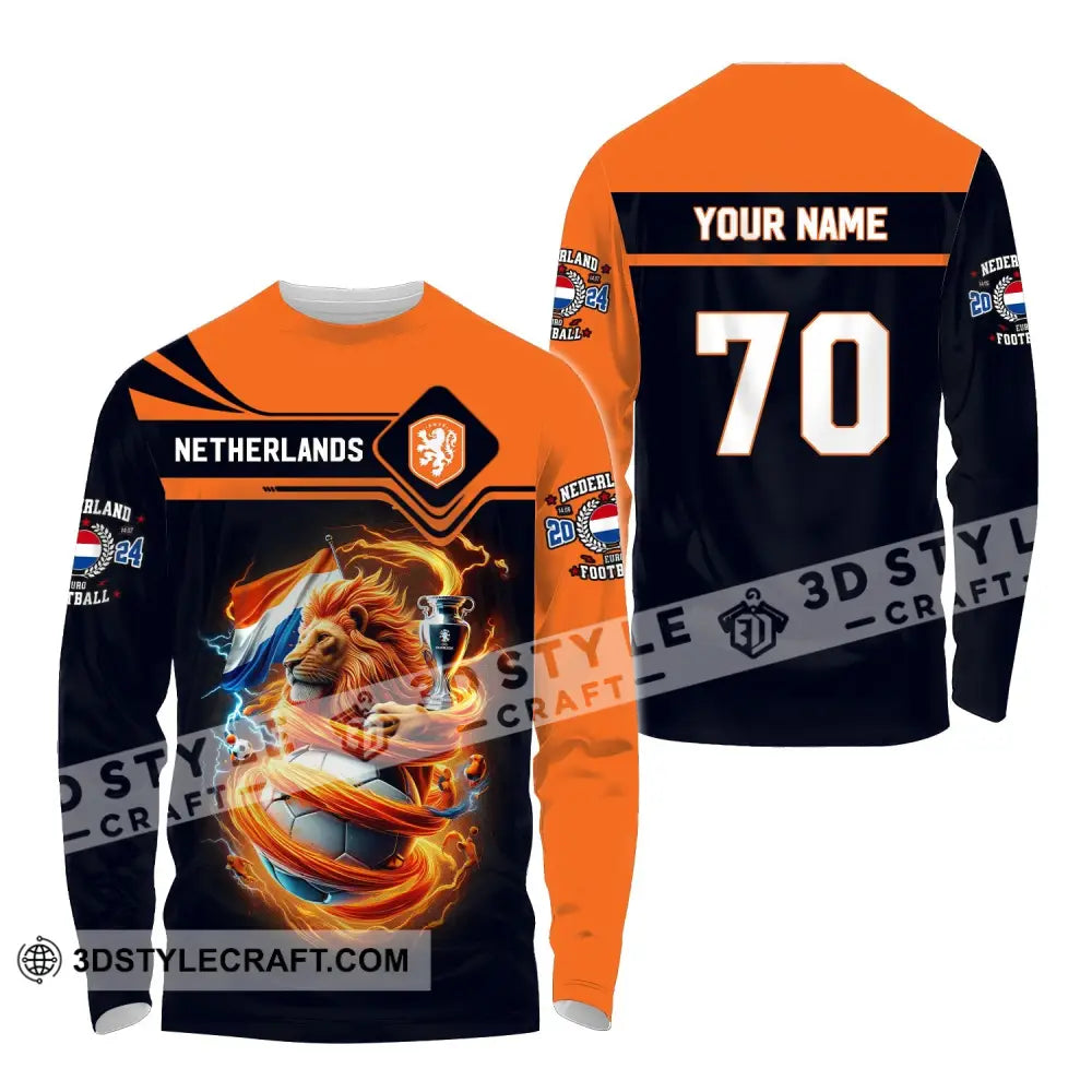 Unisex Shirt Custom Name And Number Football T-Shirt Euro 2024 Netherlands Polo Long Sleeve / S