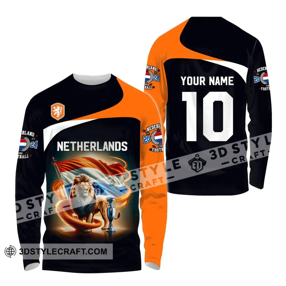 Unisex Shirt Custom Name And Number Football T-Shirt Euro 2024 Netherlands Polo Long Sleeve / S