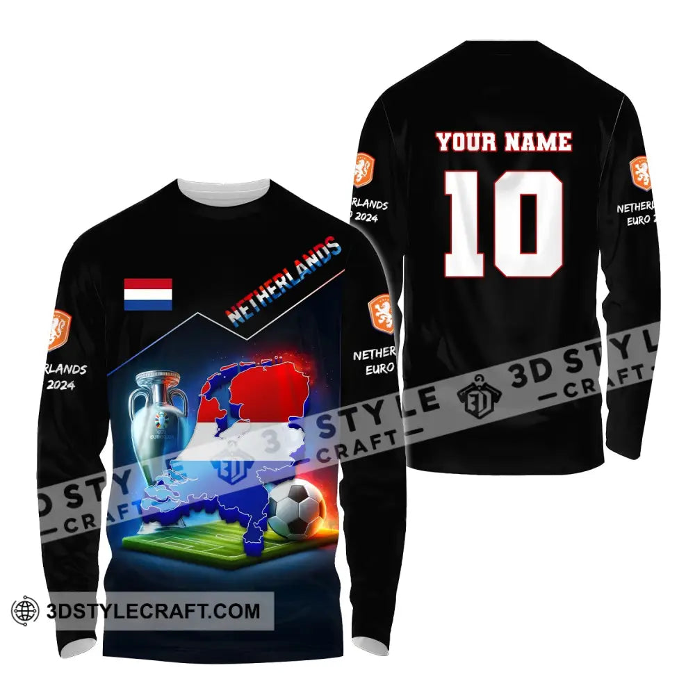 Unisex Shirt Custom Name And Number Football T-Shirt Euro 2024 Netherlands Polo Long Sleeve / S