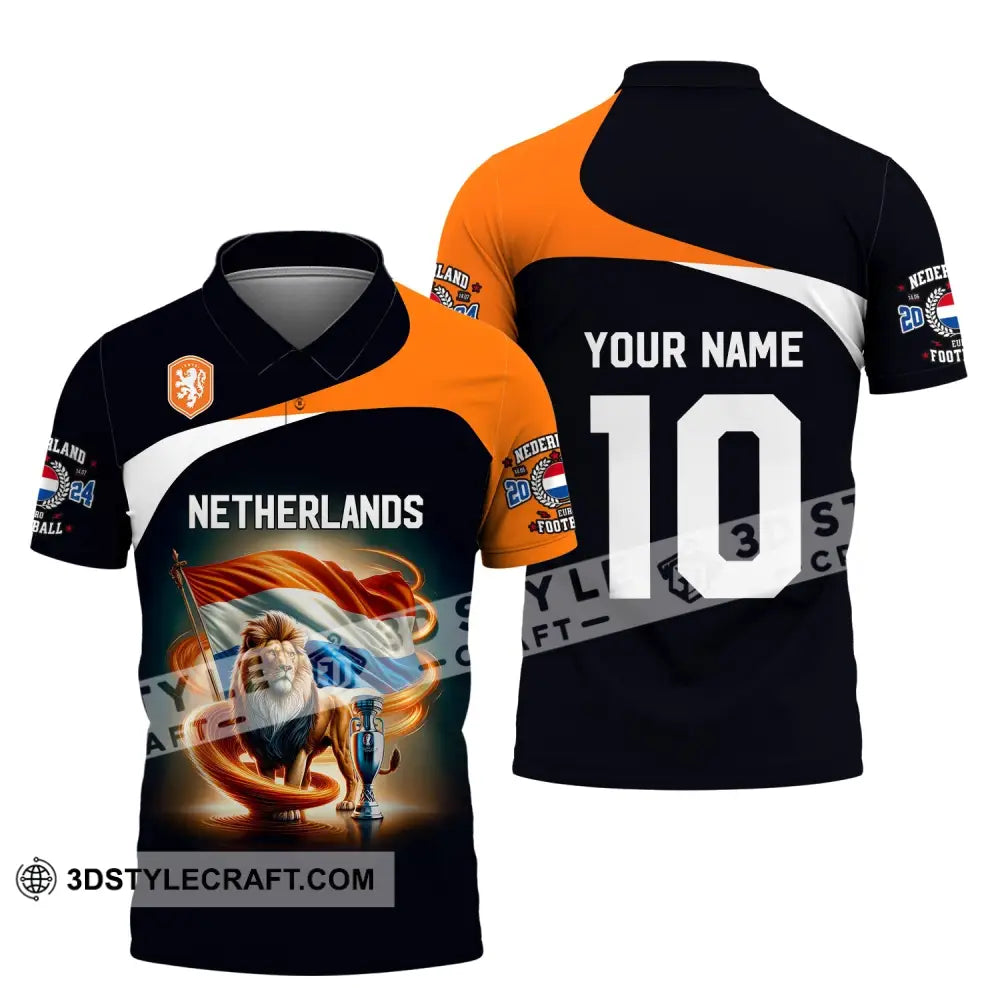 Unisex Shirt Custom Name And Number Football T-Shirt Euro 2024 Netherlands Polo Long Sleeve / S