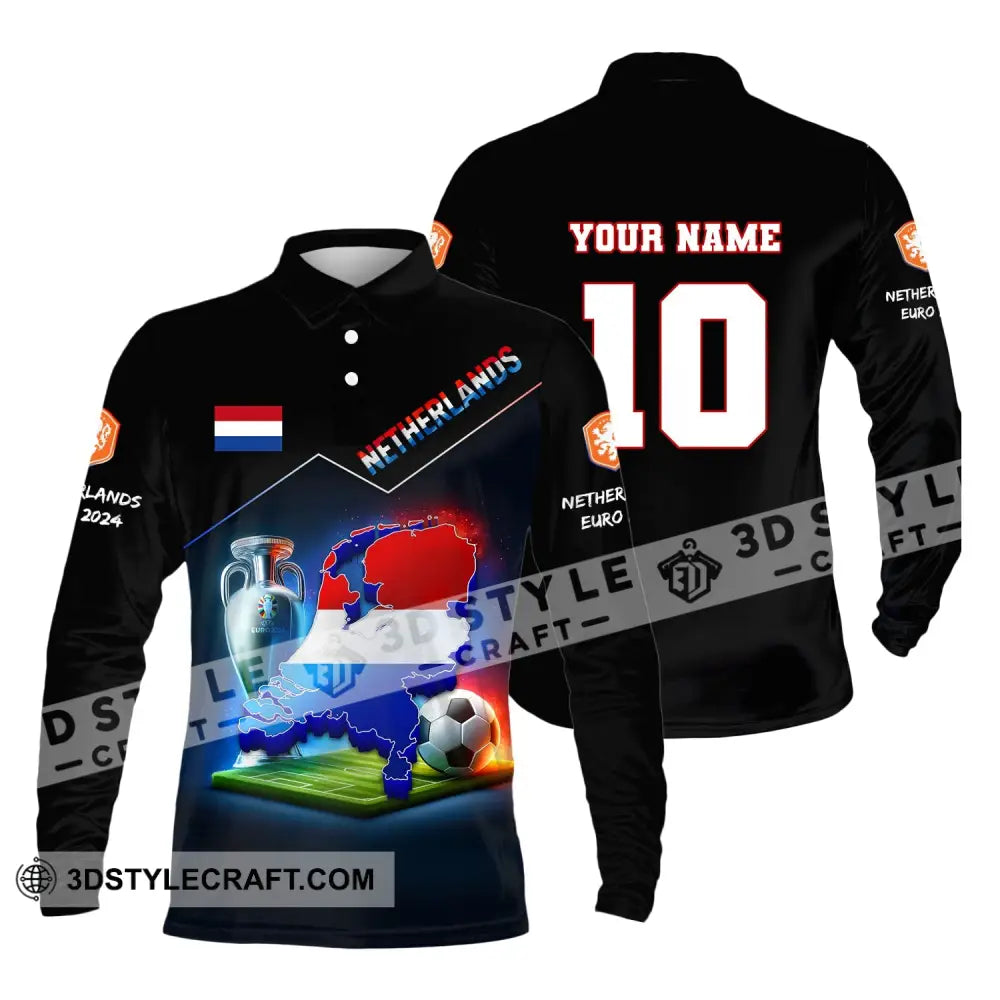 Unisex Shirt Custom Name And Number Football T-Shirt Euro 2024 Netherlands Polo Long Sleeve / S