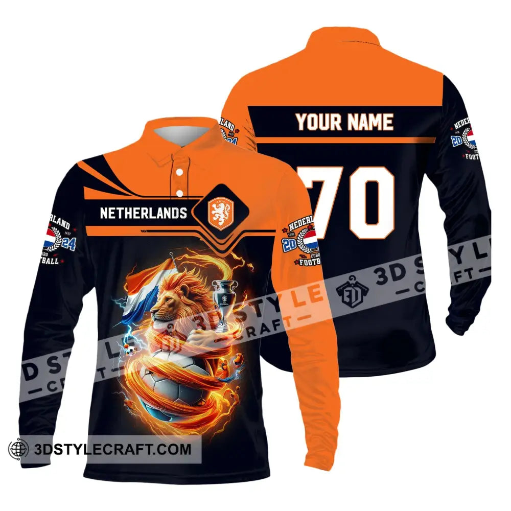 Unisex Shirt Custom Name And Number Football T-Shirt Euro 2024 Netherlands Polo Long Sleeve / S