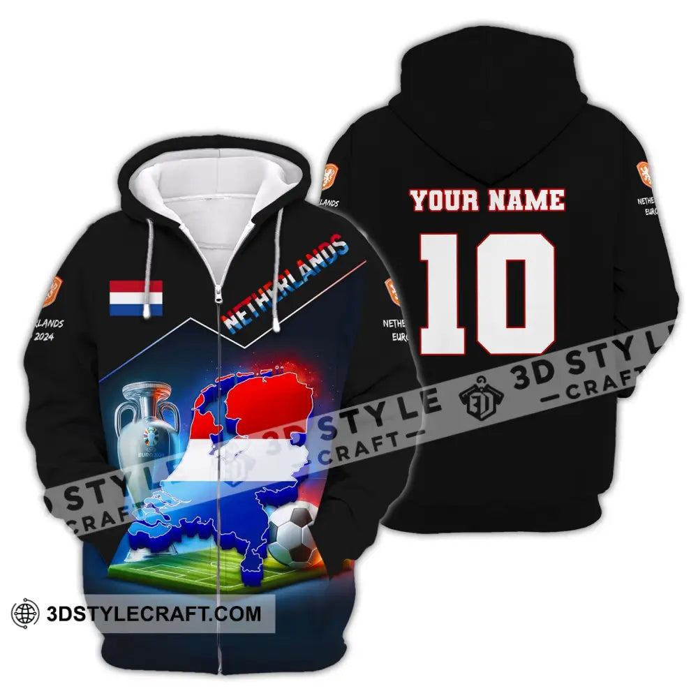 Unisex Shirt Custom Name And Number Football T-Shirt Euro 2024 Netherlands Polo Long Sleeve Zipper