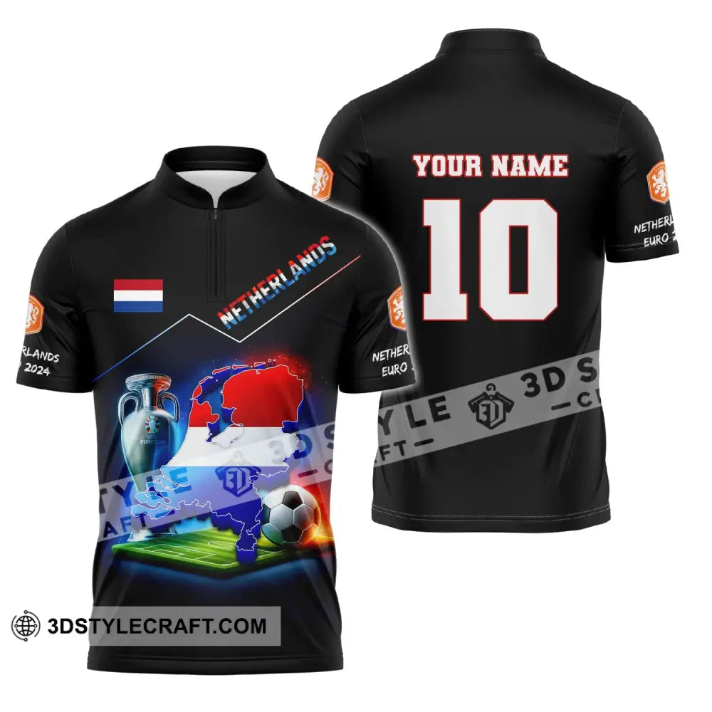 Unisex Shirt Custom Name And Number Football T-Shirt Euro 2024 Netherlands Polo Long Sleeve Zipper