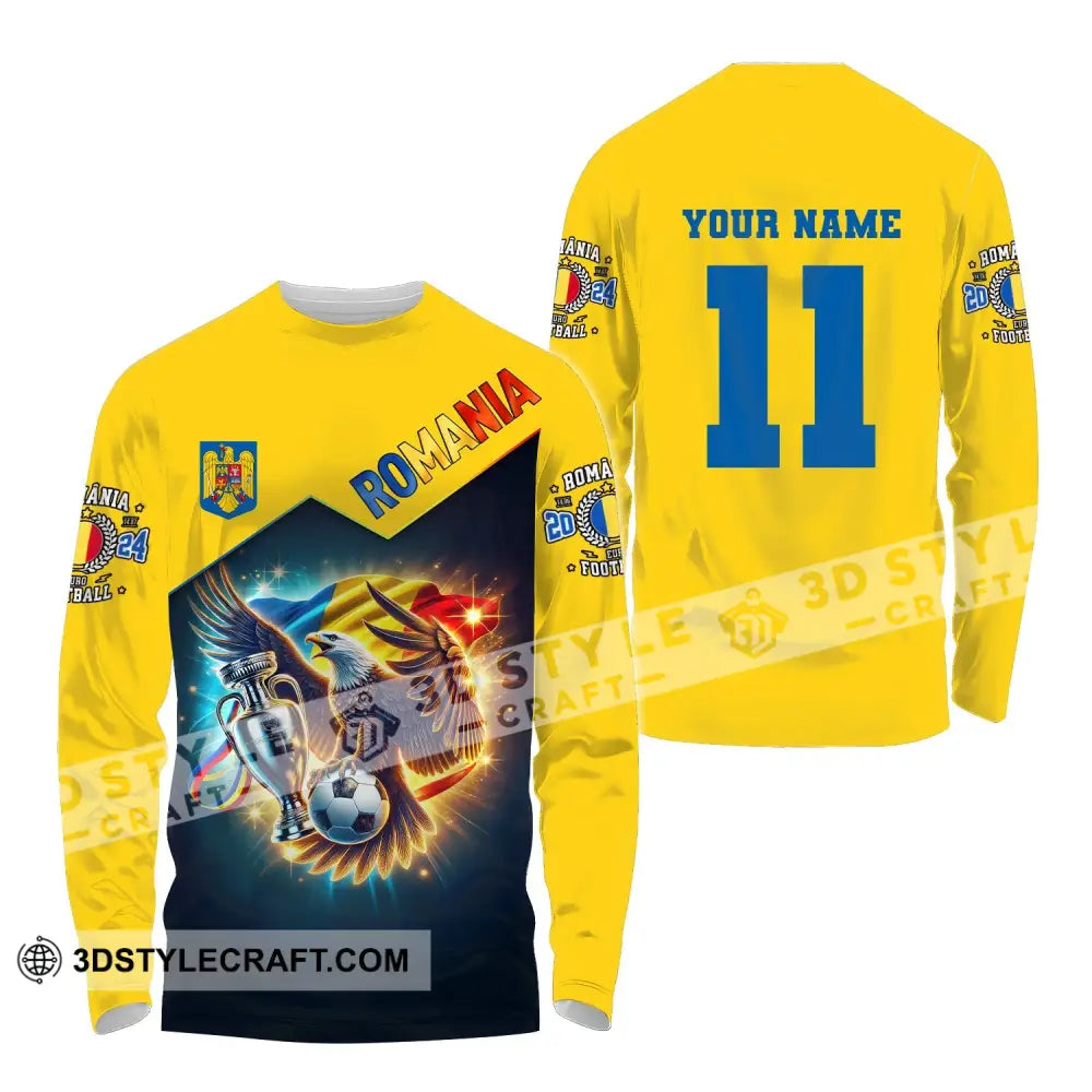 Unisex Shirt Custom Name And Number Football T-Shirt Euro 2024 Romania Polo Long Sleeve / S