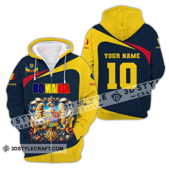 Unisex Shirt, Custom Name and Number Football T-Shirt, Euro 2024 Shirt, Romania Football Polo Long Sleeve Shirt style option 4