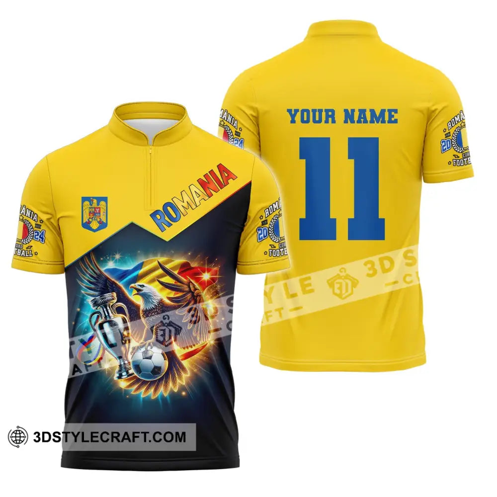 Unisex Shirt Custom Name And Number Football T-Shirt Euro 2024 Romania Polo Long Sleeve Zipper / S