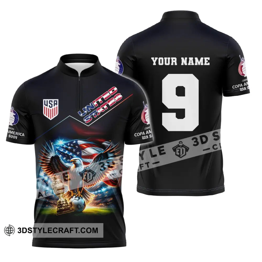 Unisex Shirt Custom Name And Number Football T-Shirt Euro 2024 United States Polo Long Sleeve