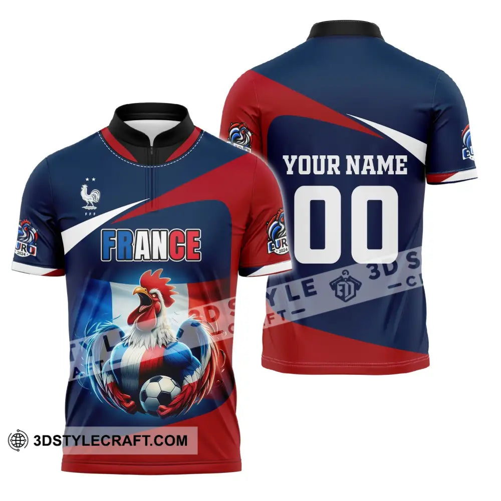 Unisex Shirt Custom Name And Number France Euro 2024 Football Polo Long Sleeve Zipper / S T-Shirt