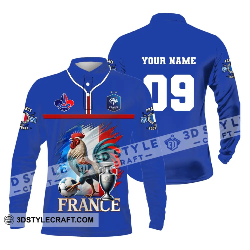 Unisex Shirt Custom Name And Number France Euro 2024 Football Uefa Polo Long Sleeve / S T-Shirt