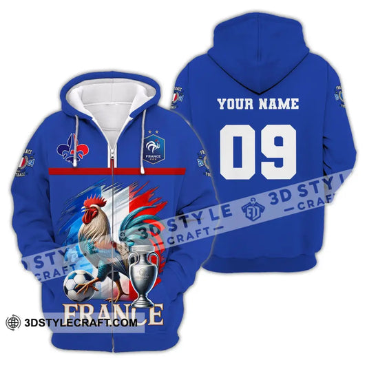 Unisex Shirt Custom Name And Number France Euro 2024 Football Uefa Polo Long Sleeve Zipper Hoodie /