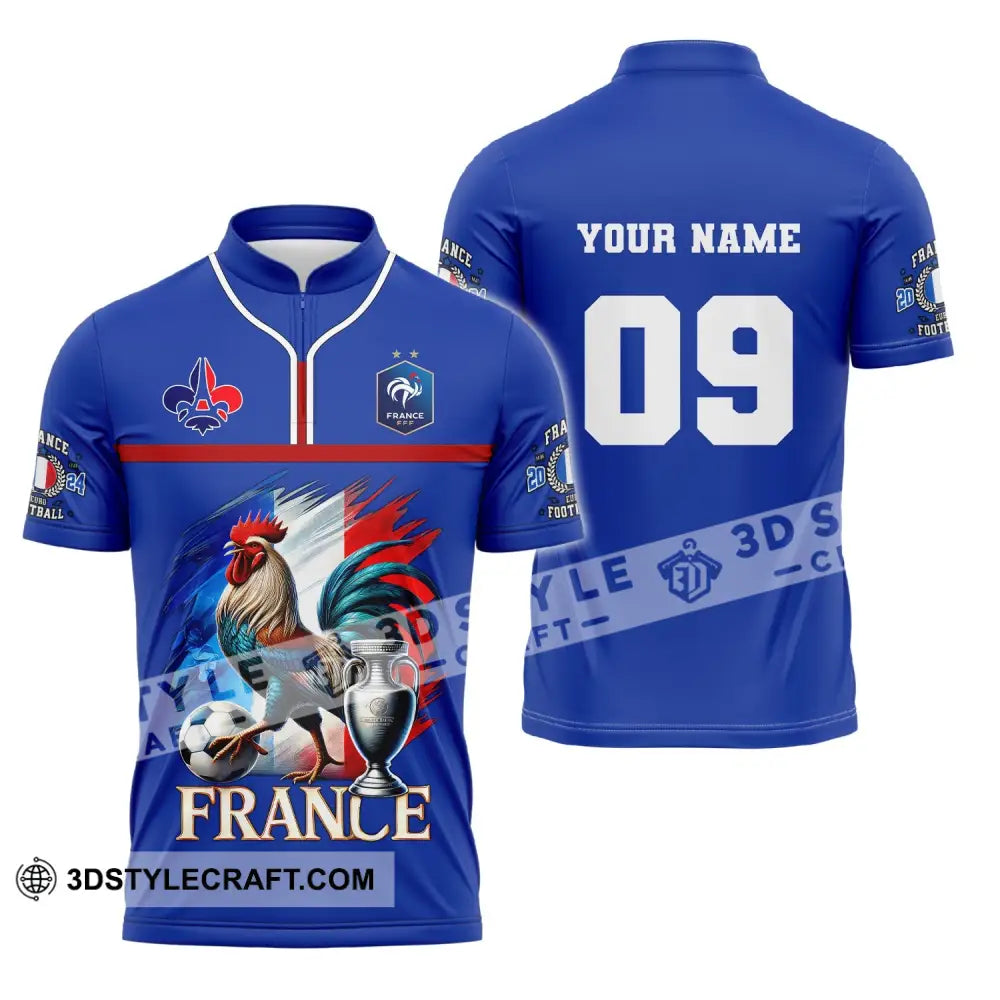 Unisex Shirt Custom Name And Number France Euro 2024 Football Uefa Polo Long Sleeve Zipper / S