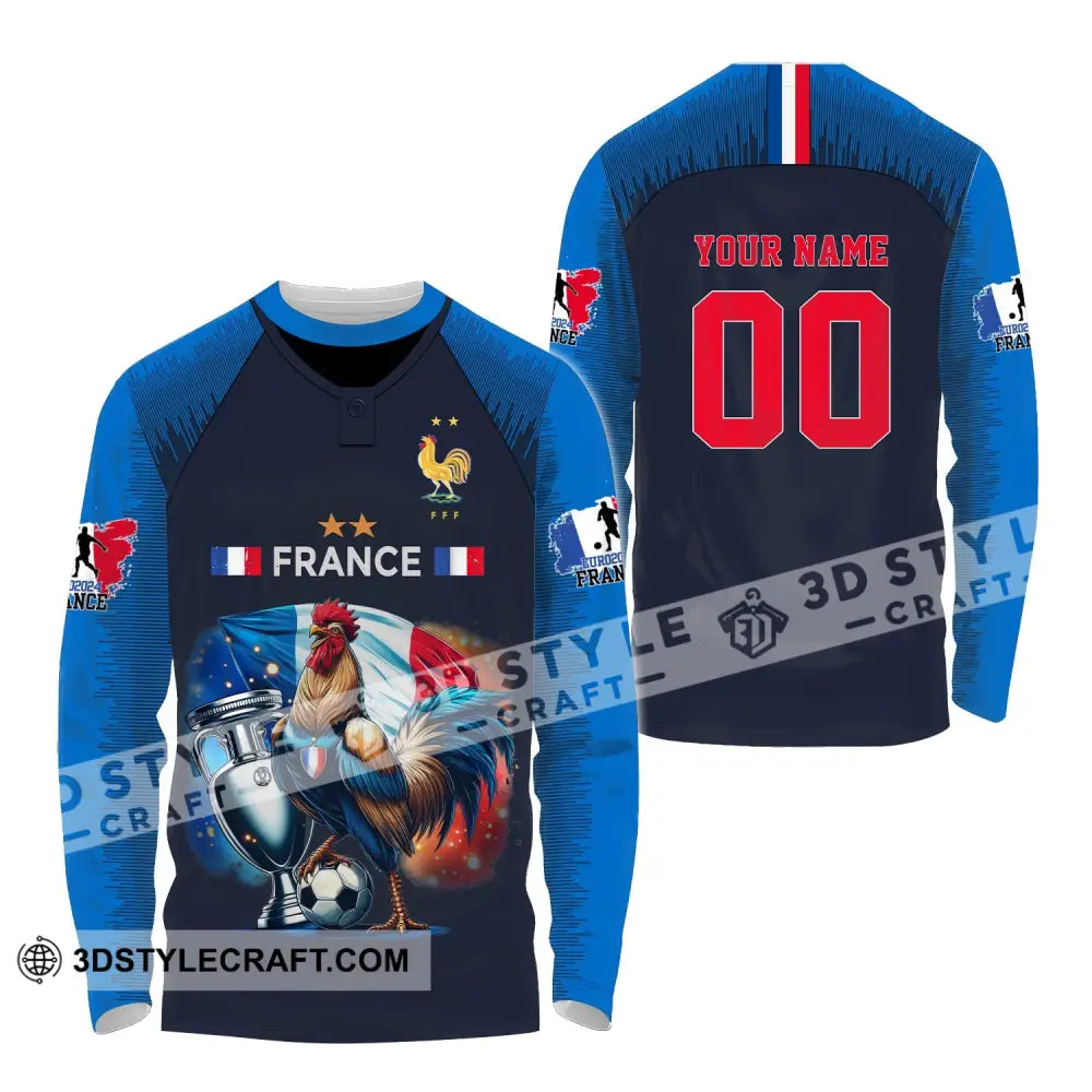 Unisex Shirt Custom Name And Number France Football Euro 2024 Polo Long Sleeve / S T-Shirt