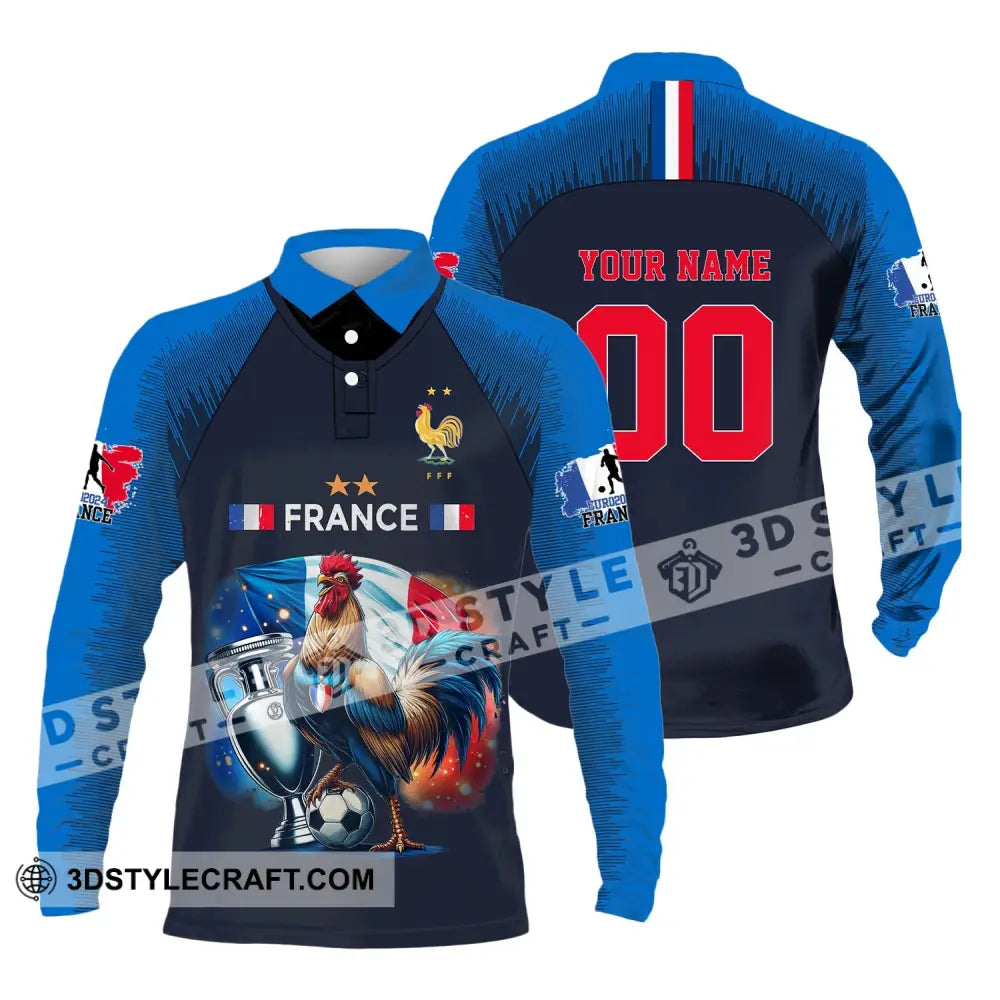 Unisex Shirt Custom Name And Number France Football Euro 2024 Polo Long Sleeve / S T-Shirt