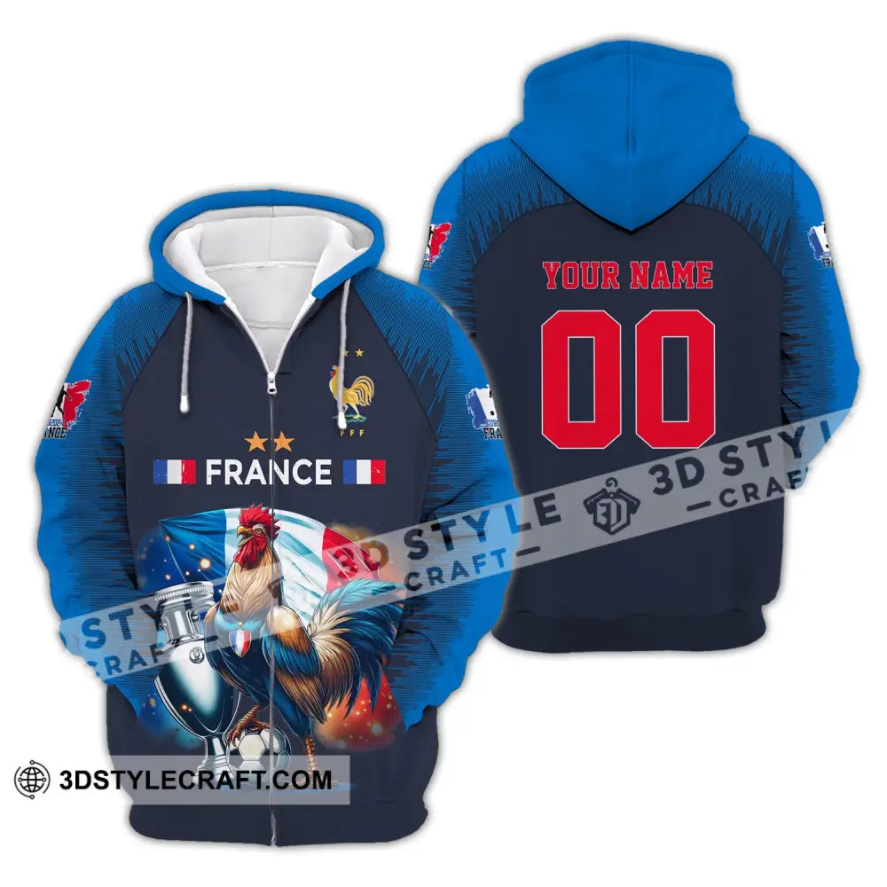 Unisex Shirt Custom Name And Number France Football Euro 2024 Polo Long Sleeve Zipper Hoodie / S