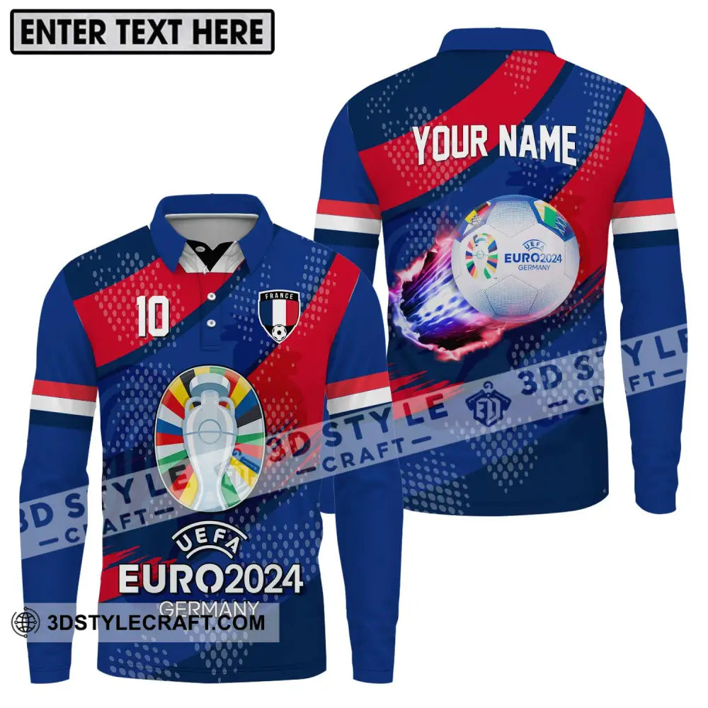 Unisex Shirt - Custom Name And Number France National Team Euro 2024 Long Sleeve Polo / S T-Shirt