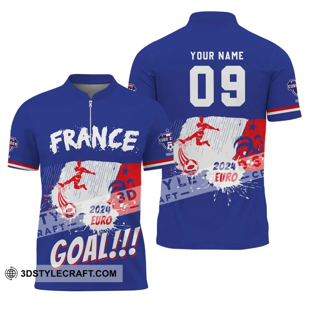 Unisex Shirt - Custom Name And Number France Team Euro 2024 Zipper Polo / S T-Shirt