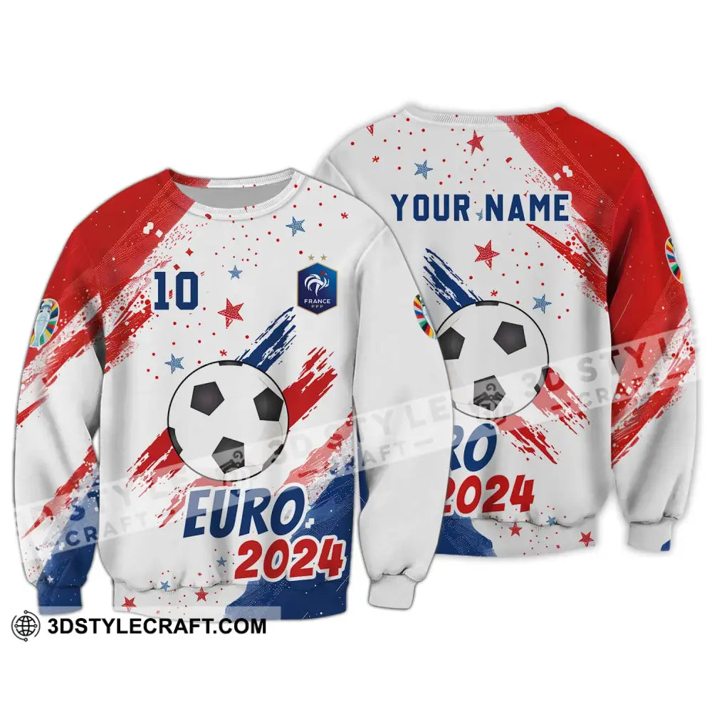 Unisex Shirt - Custom Name And Number France Team Light Stars Euro 2024 Long Sleeve / S T-Shirt