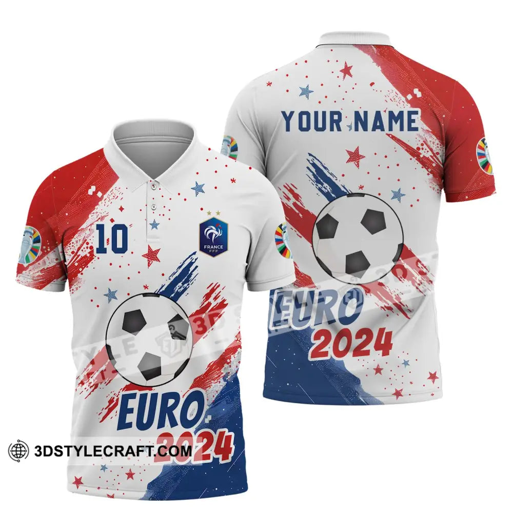 Unisex Shirt - Custom Name And Number France Team Light Stars Euro 2024 Polo / S T-Shirt