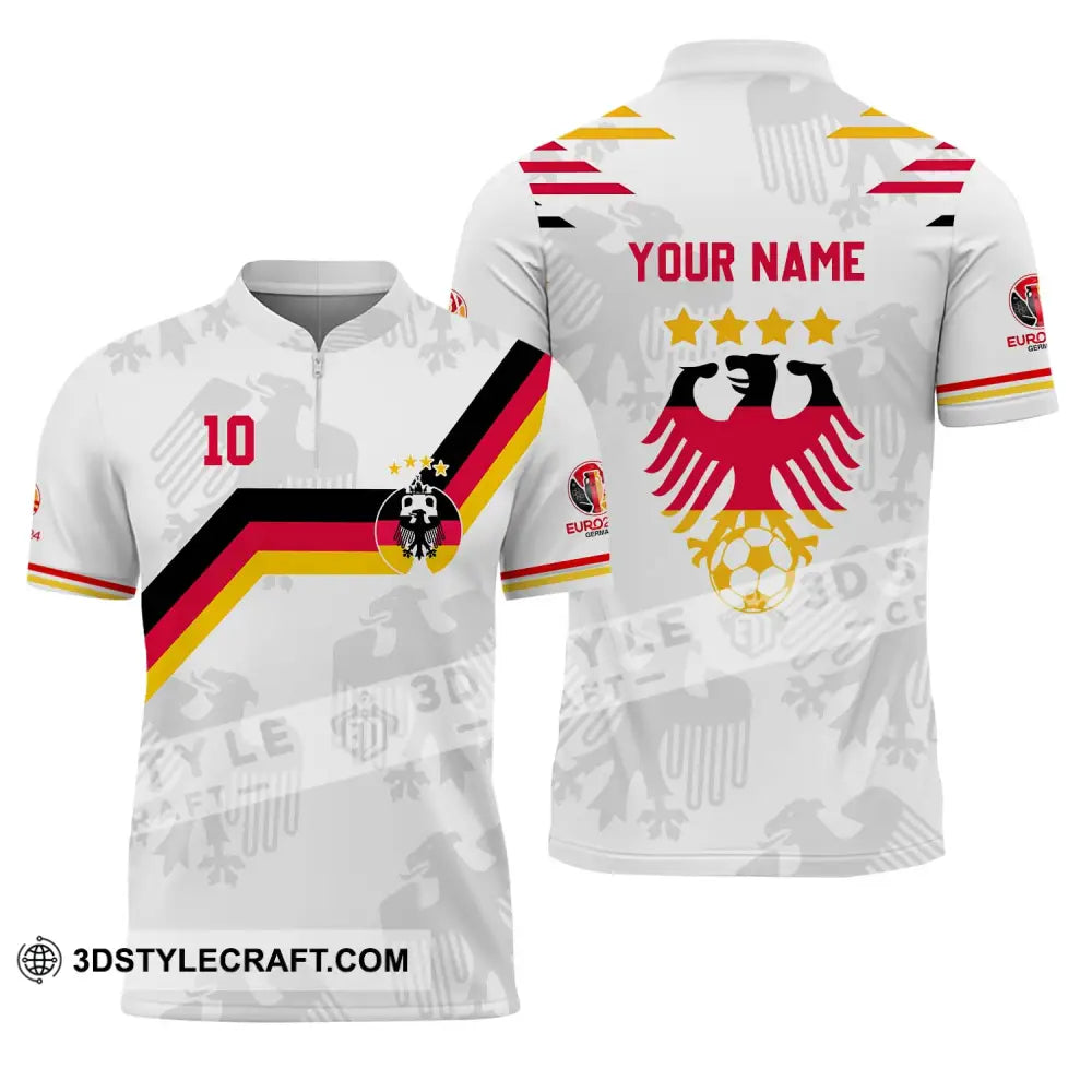 Unisex Shirt - Custom Name And Number Germany Euro 2024 White Color Zipper Polo / S T-Shirt