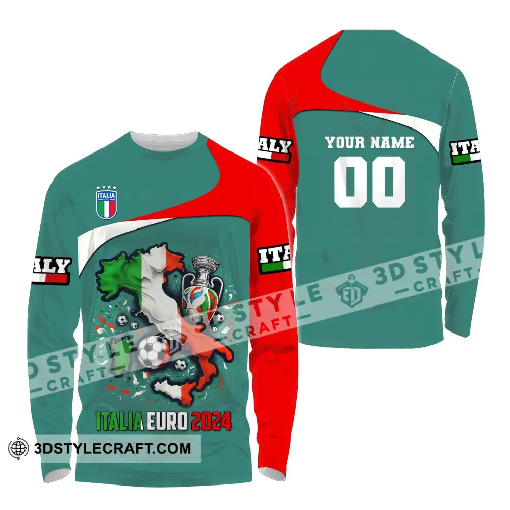 Unisex Shirt Custom Name And Number Italia Football Polo Long Sleeve Euro 2024 / S T-Shirt