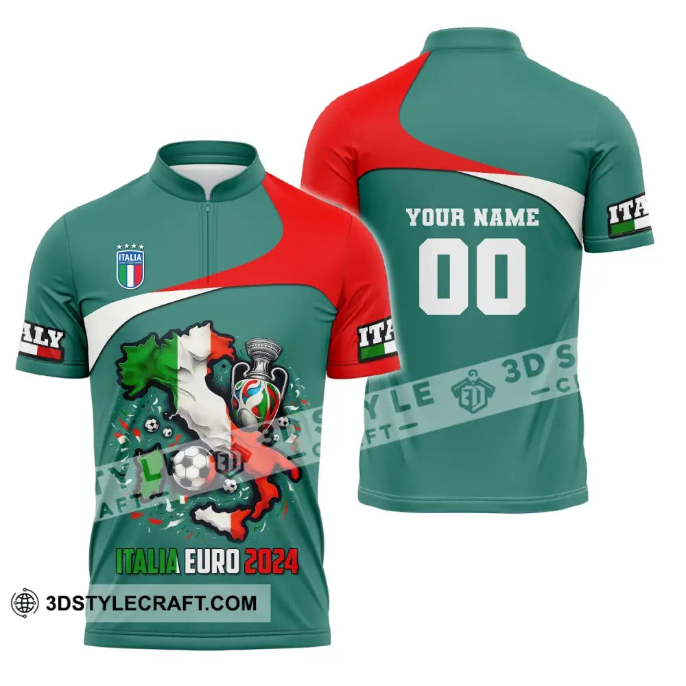 Unisex Shirt Custom Name And Number Italia Football Polo Long Sleeve Euro 2024 Zipper / S T-Shirt