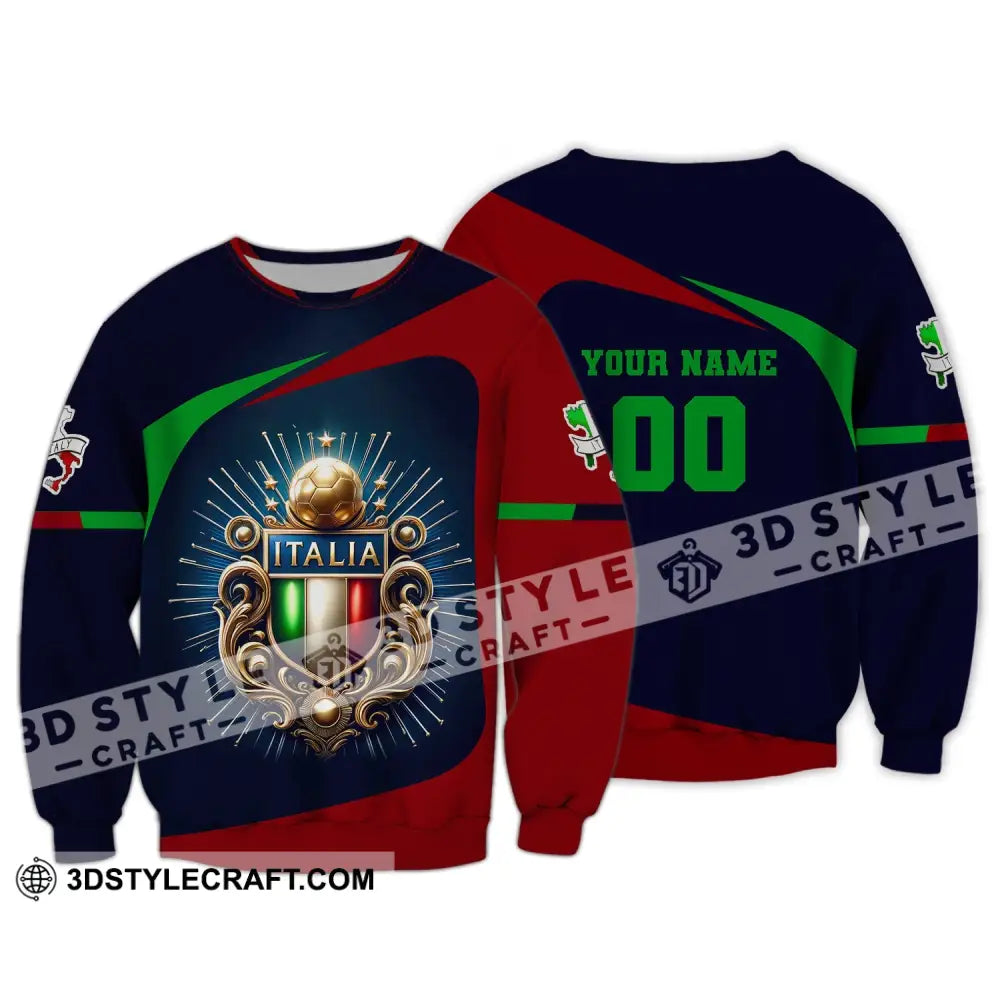 Unisex Shirt Custom Name And Number Italia Football Polo Long Sleeve Soccer Lover / S T-Shirt