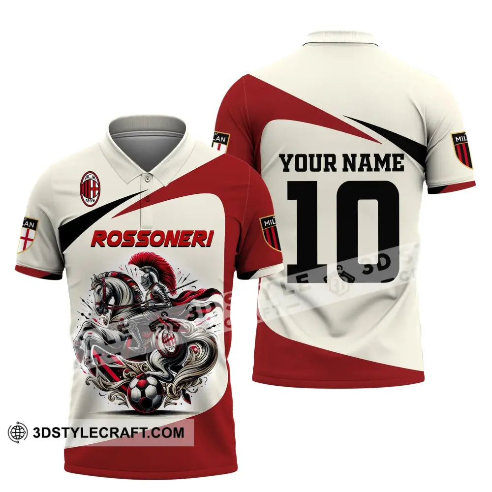 Unisex Shirt Custom Name And Number Italy Football Ac Milan Polo Long Sleeve Rossoneri / S T-Shirt