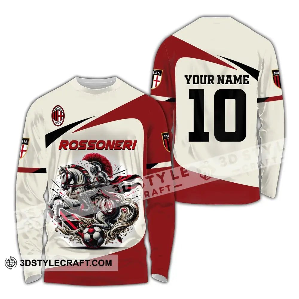 Unisex Shirt Custom Name And Number Italy Football Ac Milan Polo Long Sleeve Rossoneri / S T-Shirt