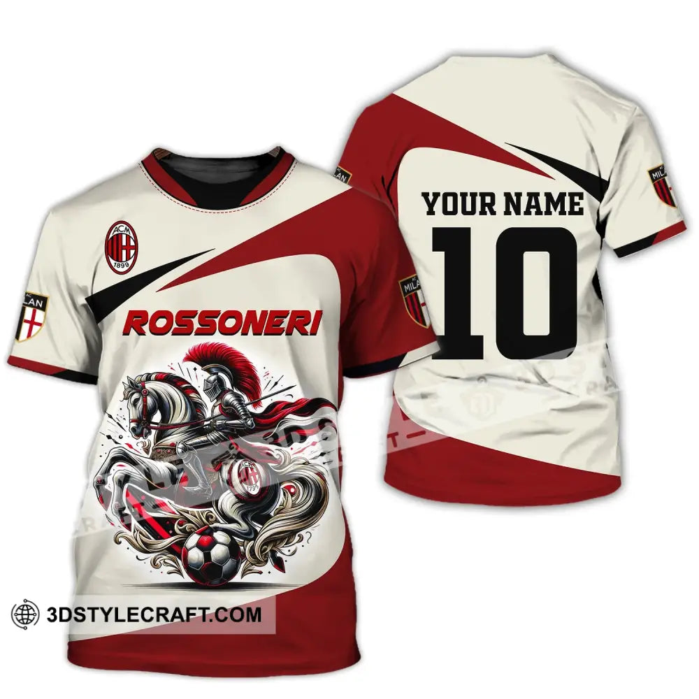 Unisex Shirt Custom Name And Number Italy Football Ac Milan Polo Long Sleeve Rossoneri T-Shirt / S