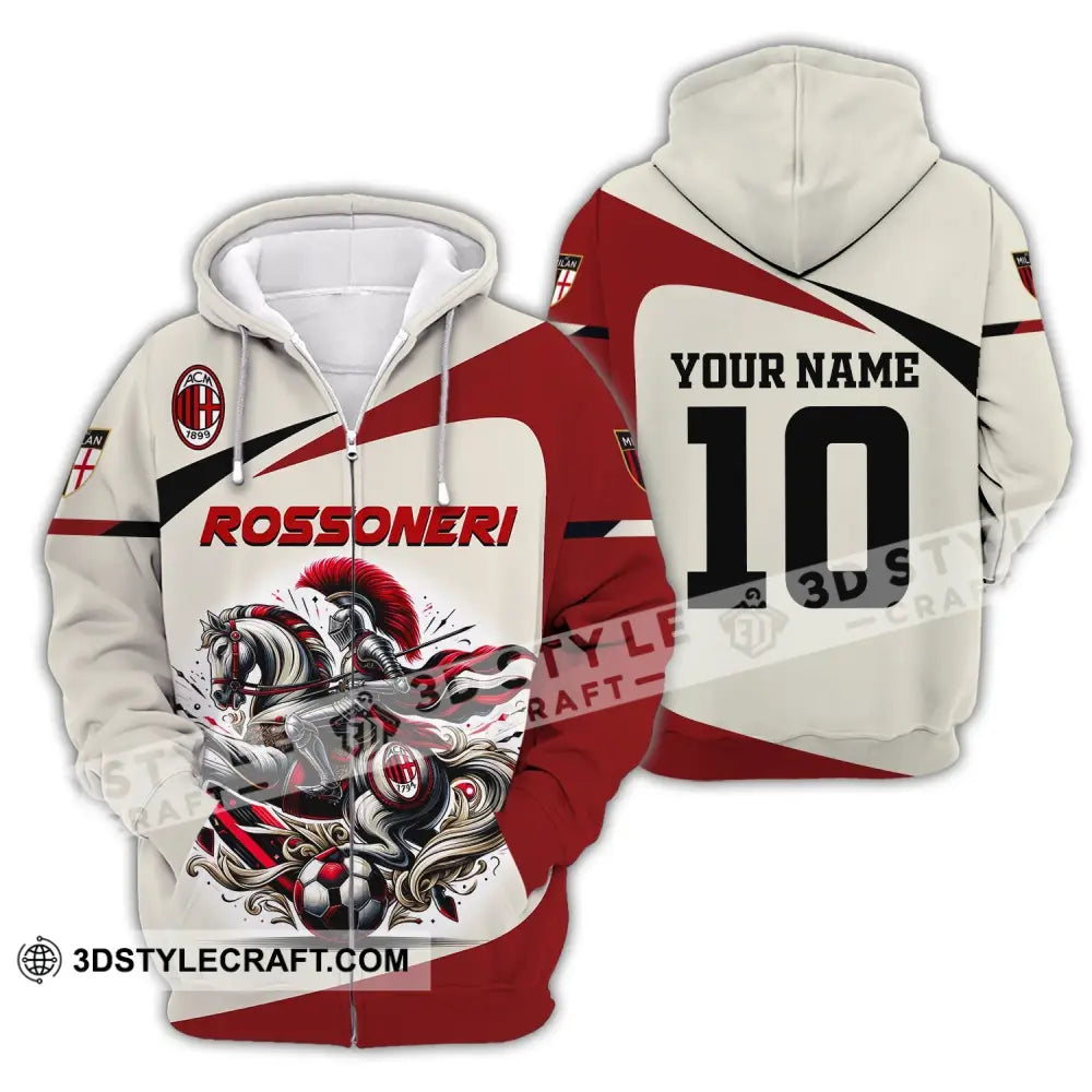 Unisex Shirt Custom Name And Number Italy Football Ac Milan Polo Long Sleeve Rossoneri Zipper