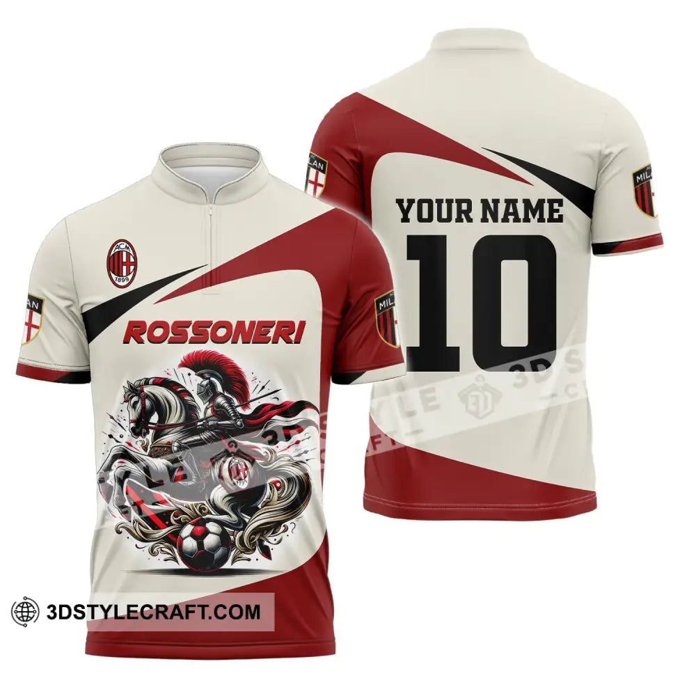 Unisex Shirt Custom Name And Number Italy Football Ac Milan Polo Long Sleeve Rossoneri Zipper / S