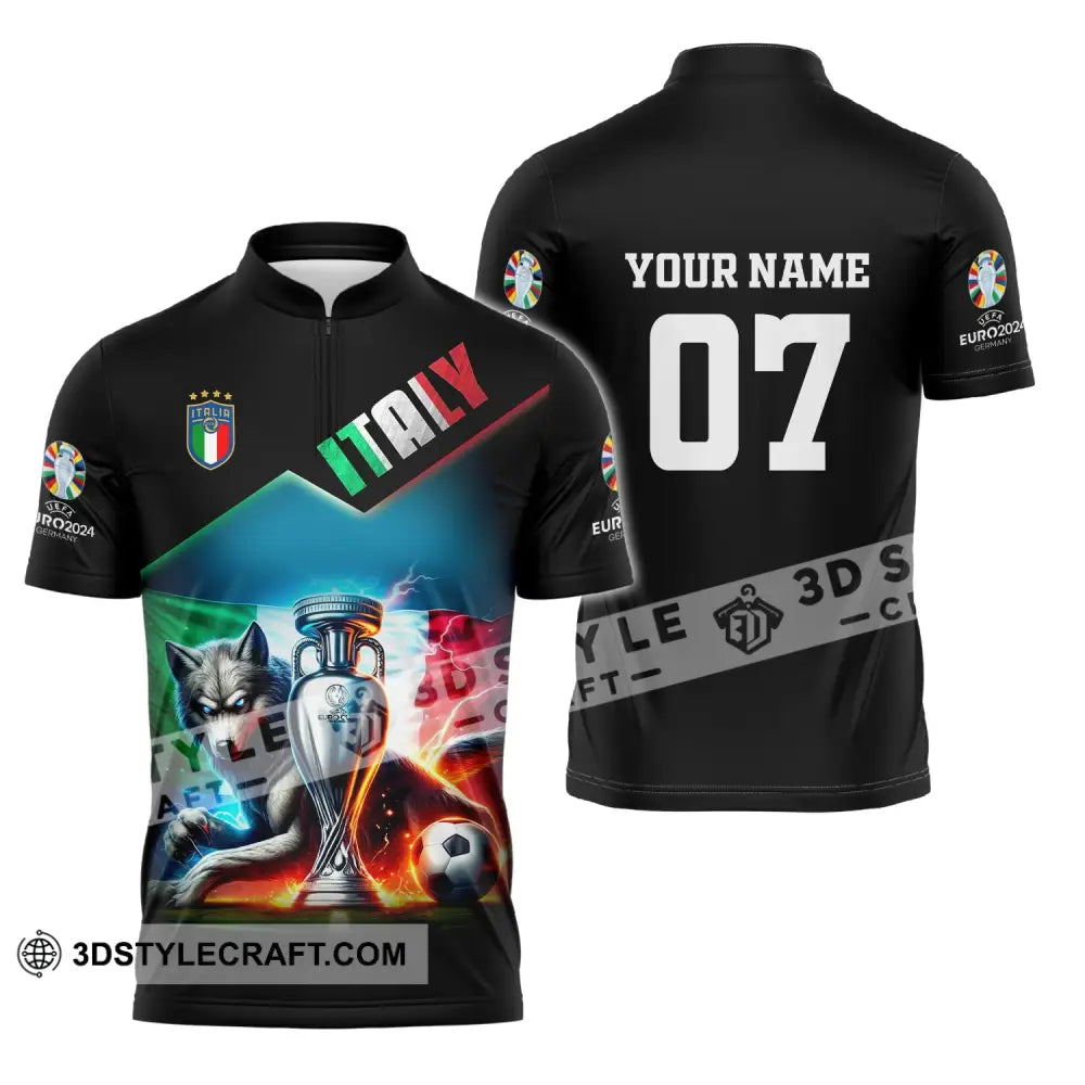 Unisex Shirt Custom Name And Number Italy Football Euro 2024 Polo Long Sleeve Zipper / S T-Shirt