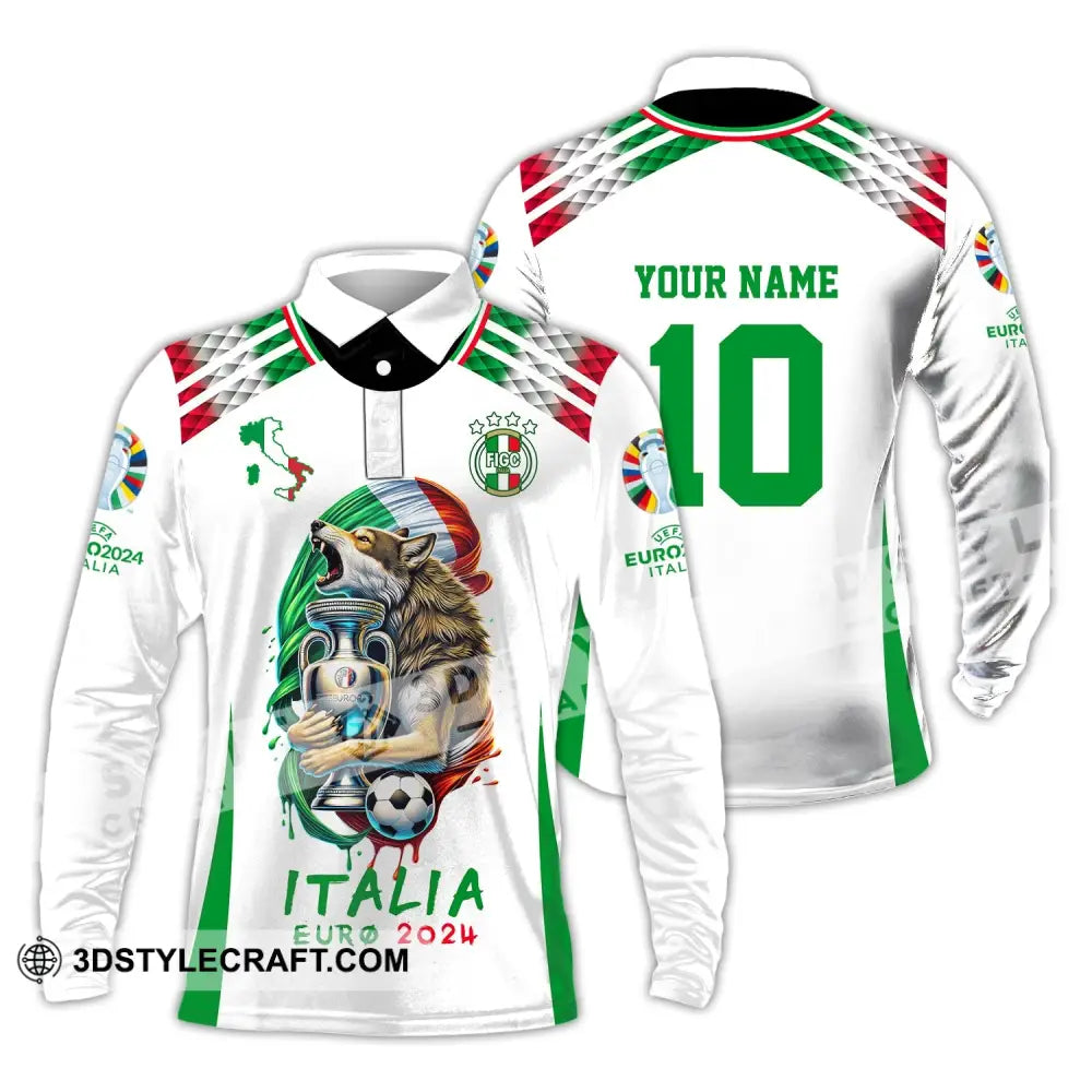 Unisex Shirt Custom Name And Number Italy Football Italia Euro 2024 Long Sleeve Polo / S T-Shirt