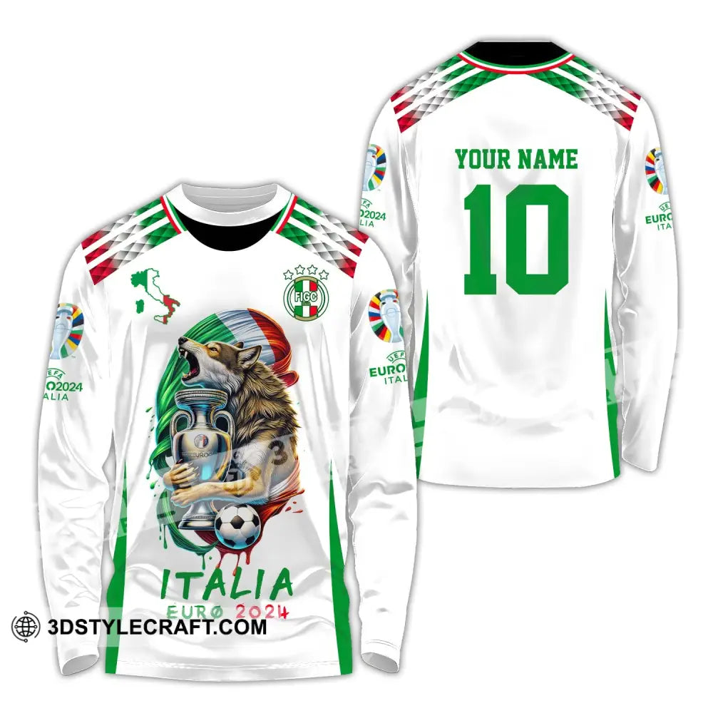 Unisex Shirt Custom Name And Number Italy Football Italia Euro 2024 Long Sleeve Polo / S T-Shirt