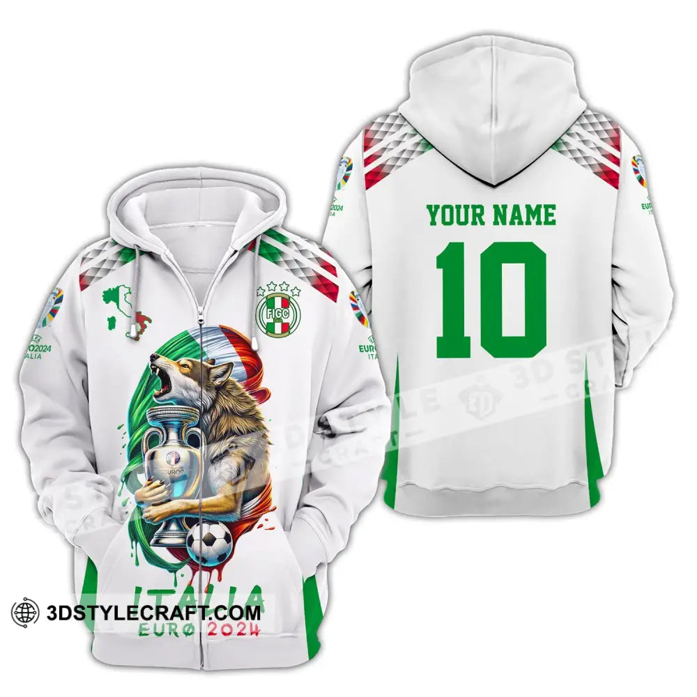 Unisex Shirt Custom Name And Number Italy Football Italia Euro 2024 Long Sleeve Polo Zipper Hoodie