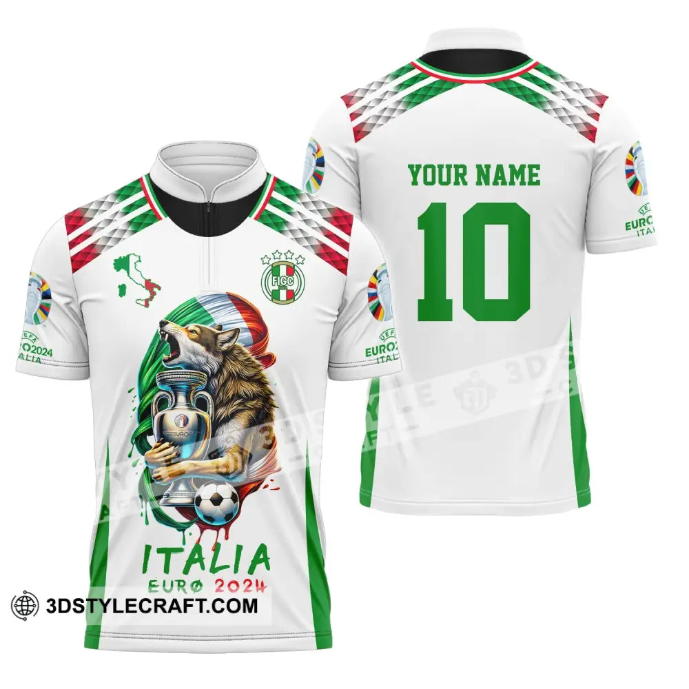 Unisex Shirt Custom Name And Number Italy Football Italia Euro 2024 Long Sleeve Polo Zipper / S