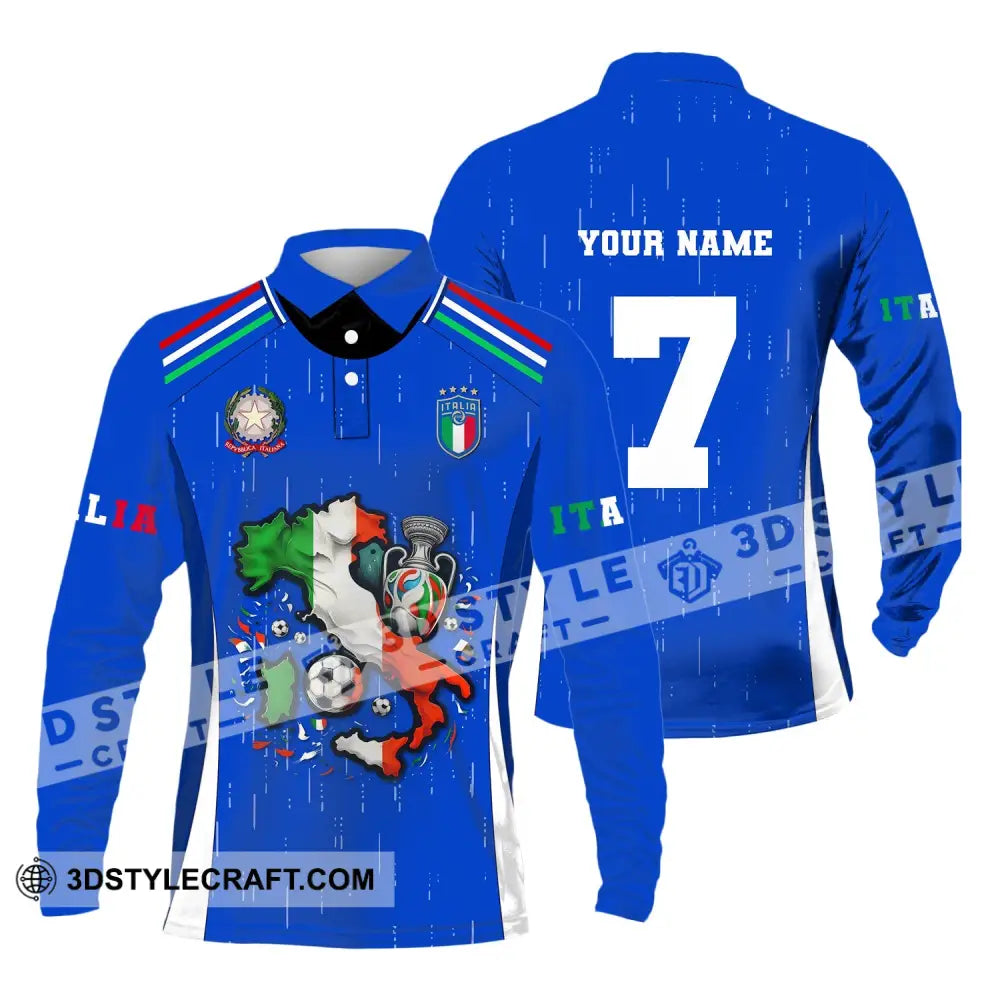 Unisex Shirt Custom Name And Number Italy Football Polo Long Sleeve Euro 2024 / S T-Shirt