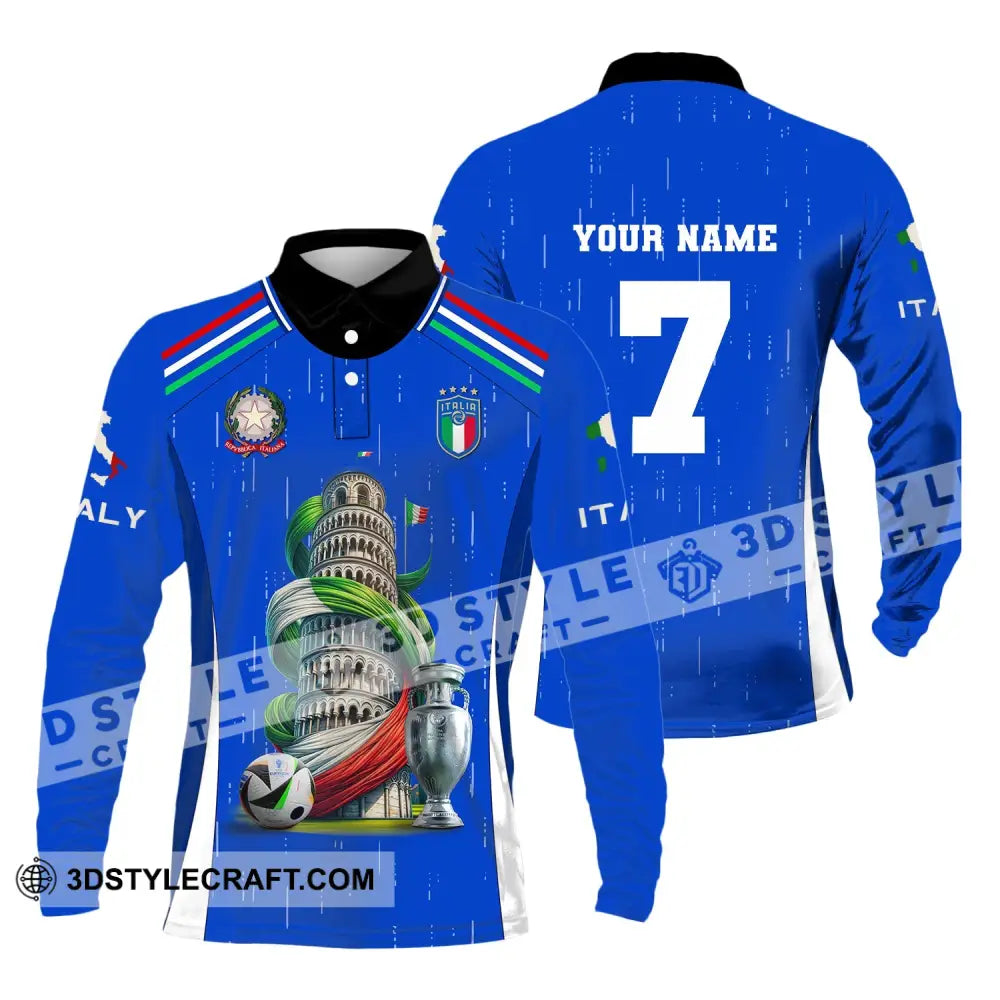 Unisex Shirt Custom Name And Number Italy Football Polo Long Sleeve Euro 2024 / S T-Shirt