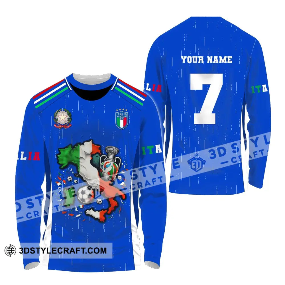 Unisex Shirt Custom Name And Number Italy Football Polo Long Sleeve Euro 2024 / S T-Shirt