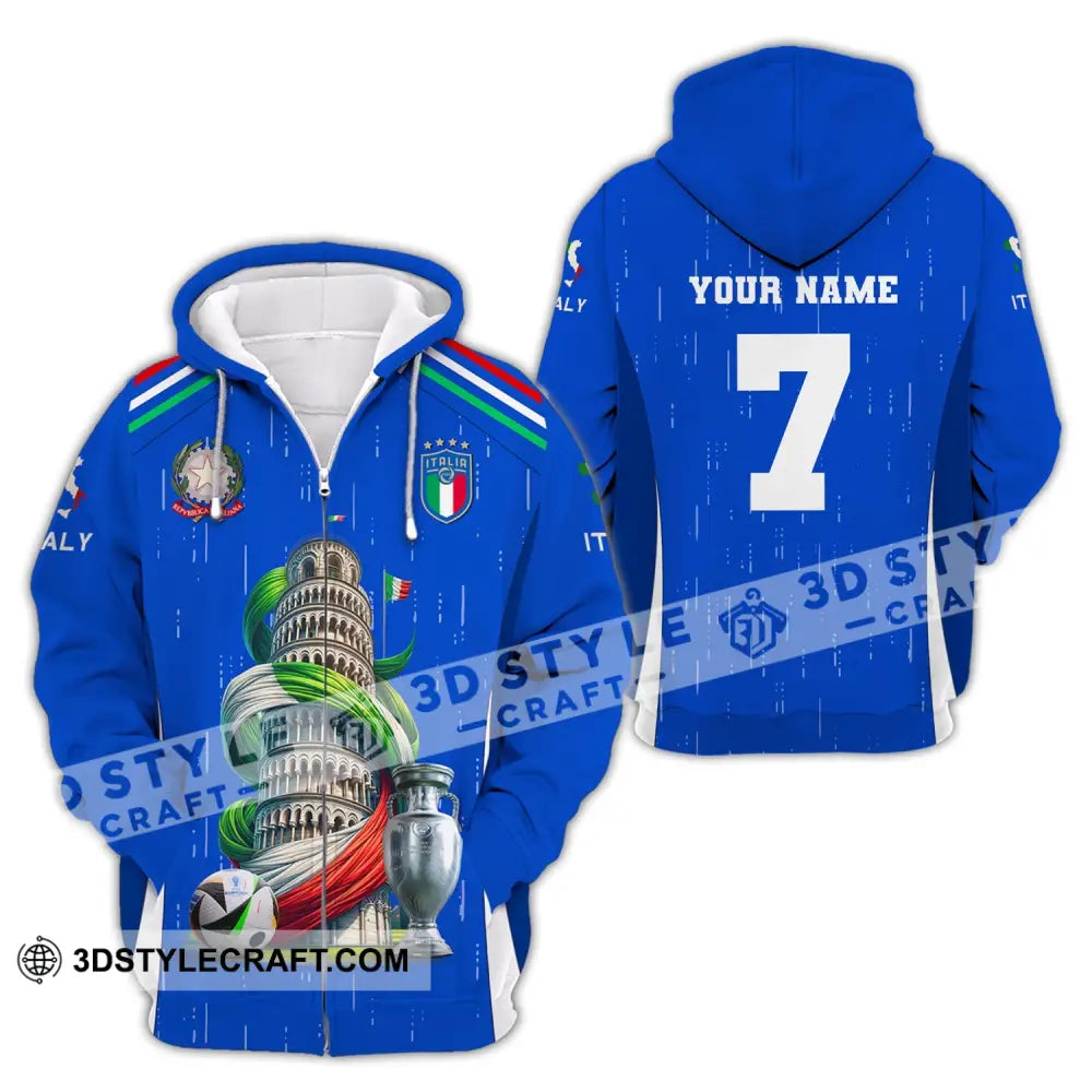 Unisex Shirt Custom Name And Number Italy Football Polo Long Sleeve Euro 2024 Zipper Hoodie / S