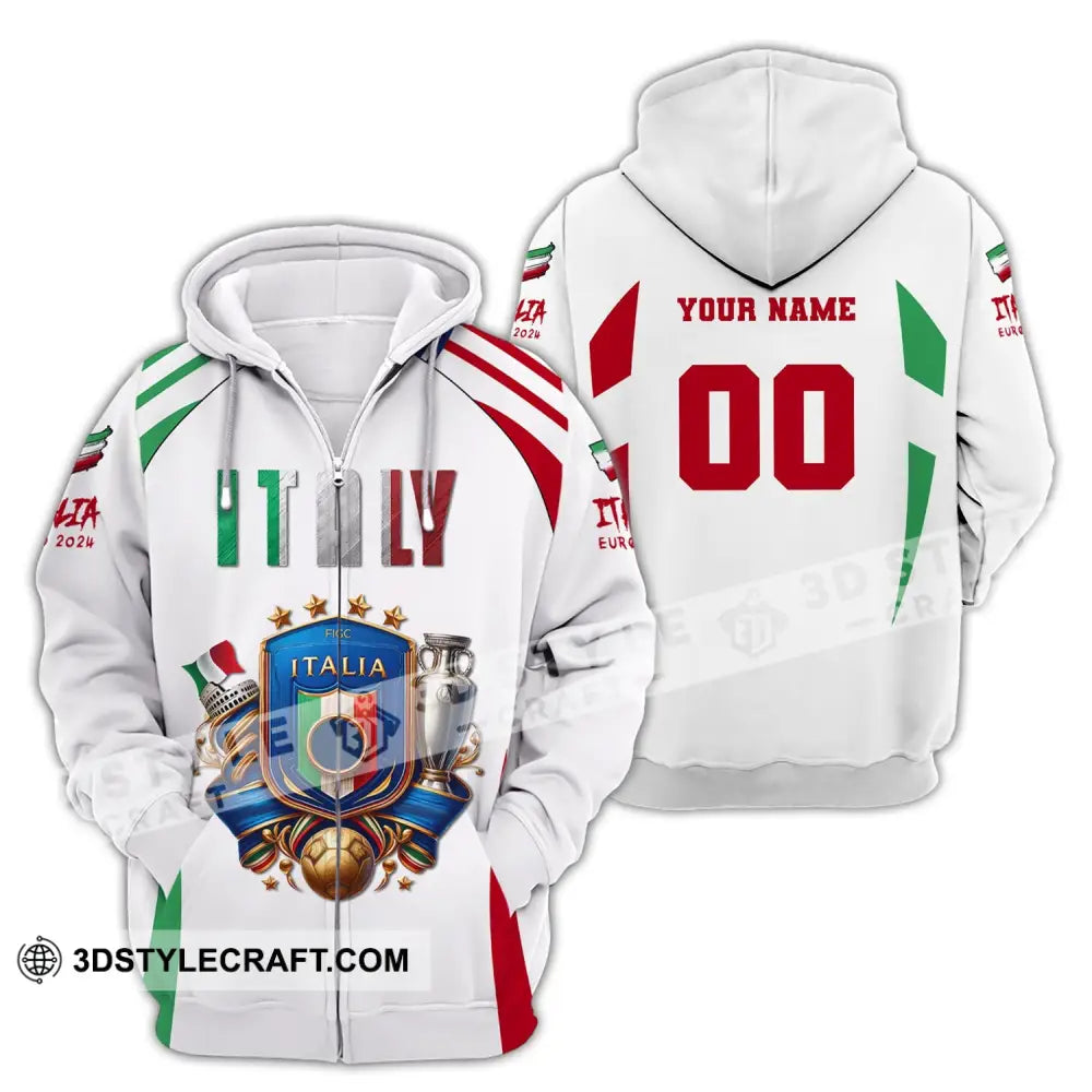 Unisex Shirt Custom Name And Number Italy Football Polo Long Sleeve Euro 2024 Zipper Hoodie / S