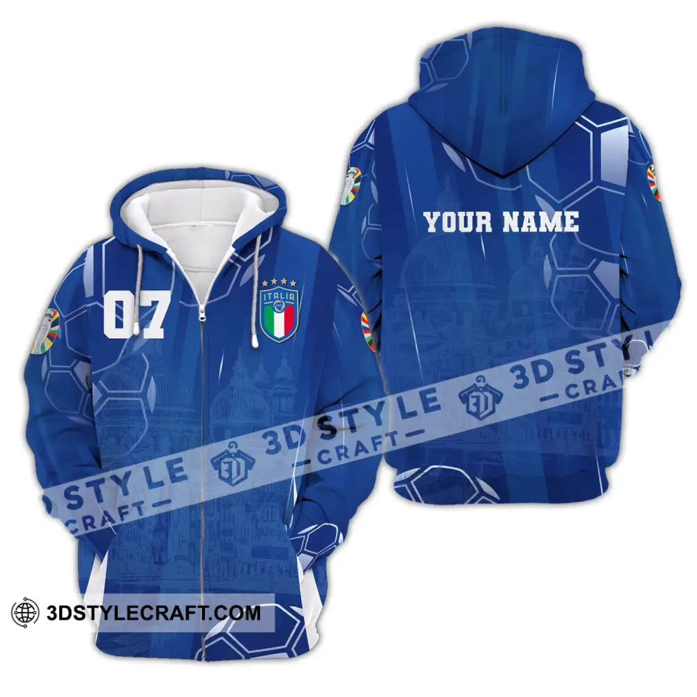 Unisex Shirt Custom Name And Number Italy Football Polo Long Sleeve Euro 2024 Zipper Hoodie / S