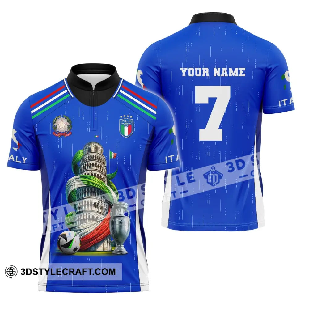 Unisex Shirt Custom Name And Number Italy Football Polo Long Sleeve Euro 2024 Zipper / S T-Shirt