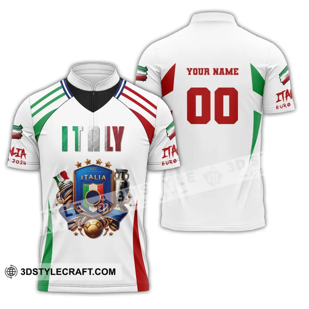 Unisex Shirt Custom Name And Number Italy Football Polo Long Sleeve Euro 2024 Zipper / S T-Shirt