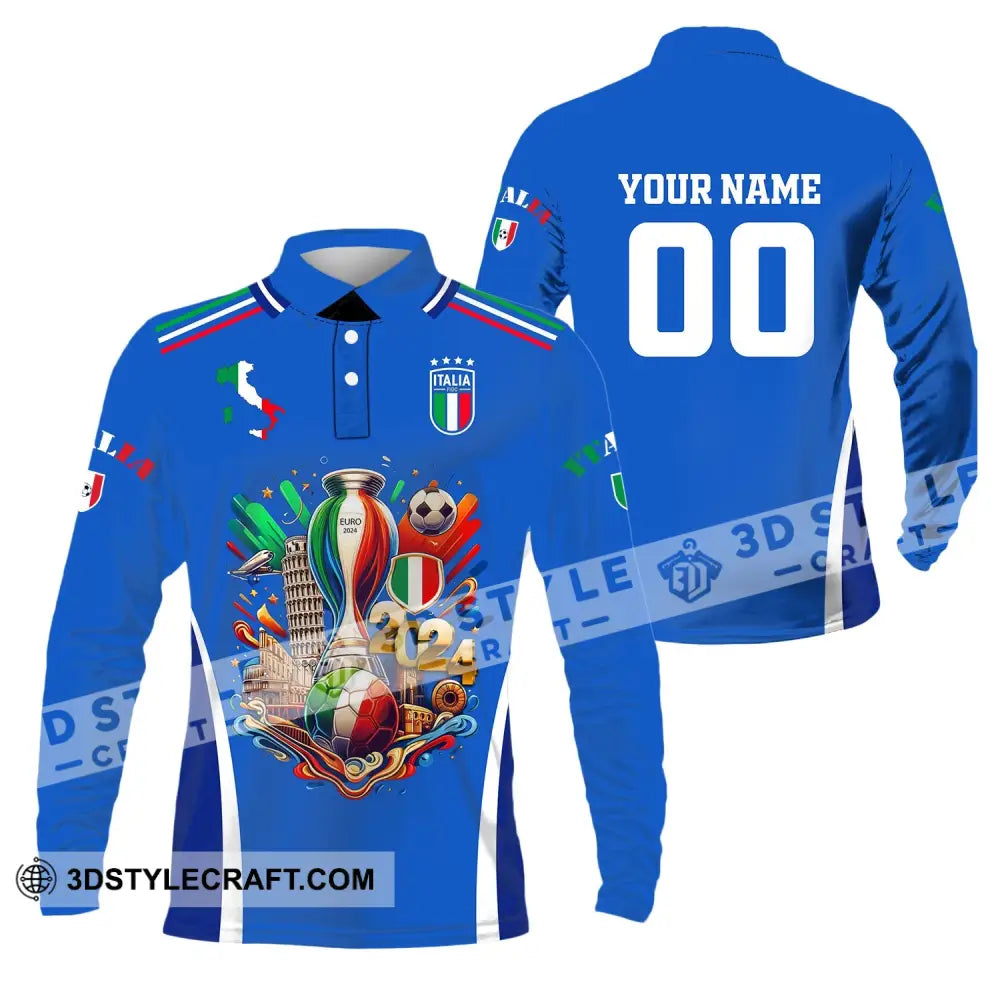 Unisex Shirt Custom Name And Number Italy Football Polo Long Sleeve / S T-Shirt