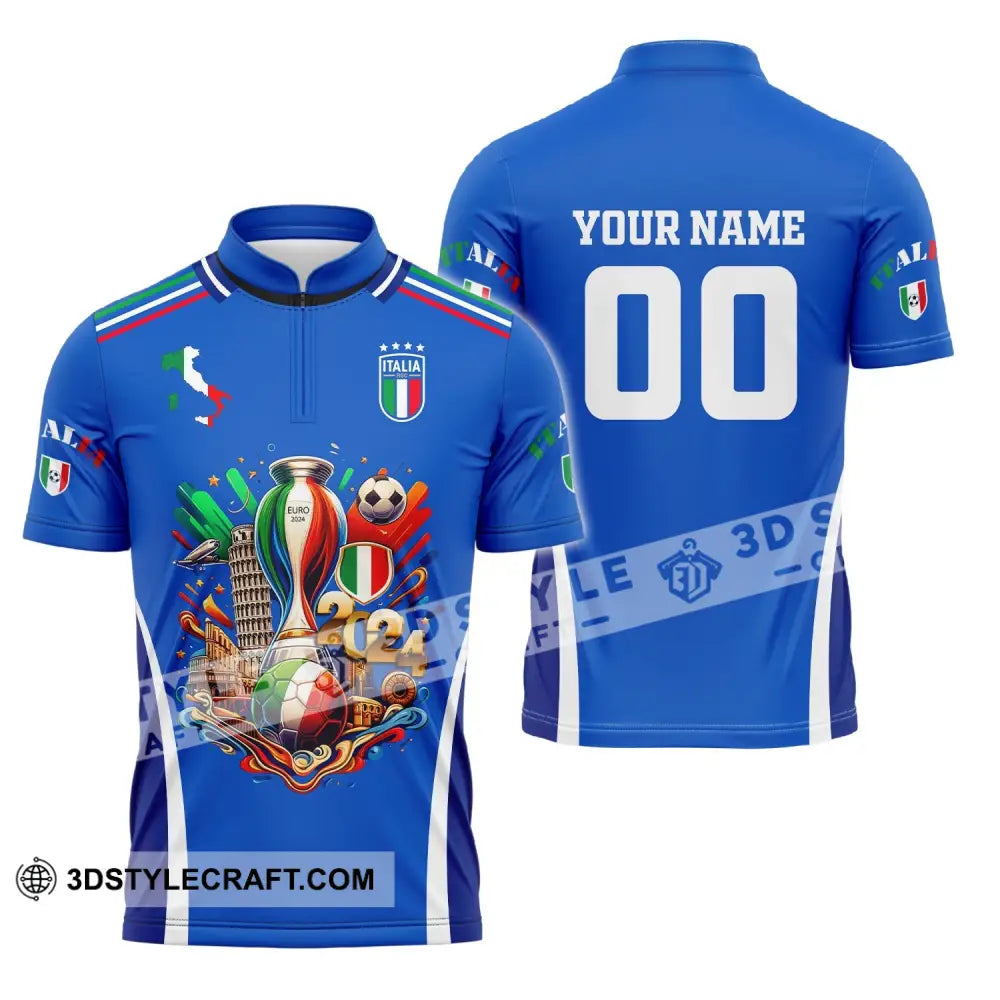 Unisex Shirt Custom Name And Number Italy Football Polo Long Sleeve Zipper / S T-Shirt