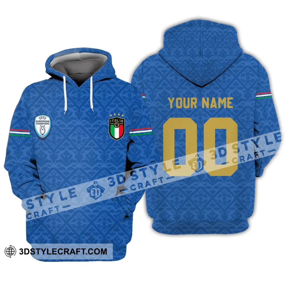 Unisex Shirt - Custom Name And Number Italy National Team Blue Color Hoodie / S T-Shirt