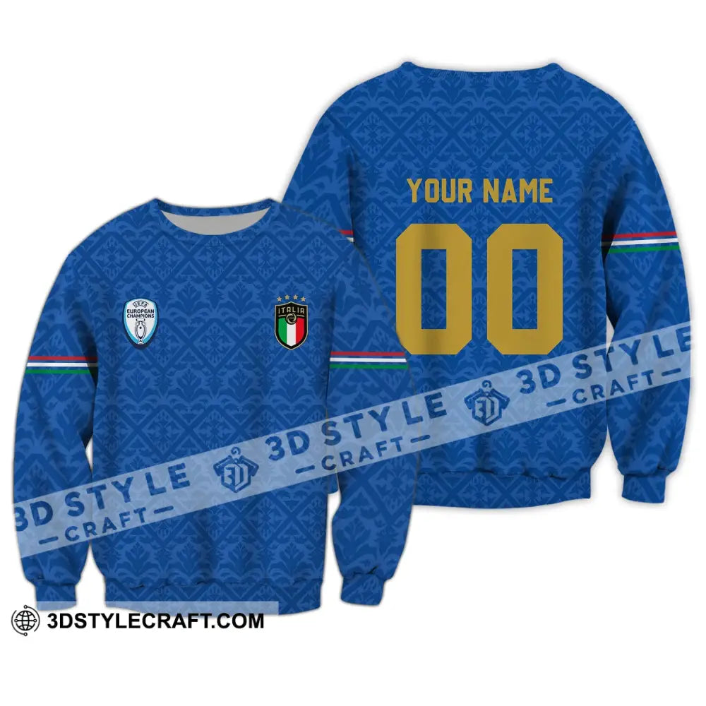 Unisex Shirt - Custom Name And Number Italy National Team Blue Color Long Sleeve / S T-Shirt