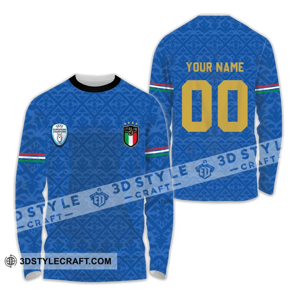 Unisex Shirt - Custom Name And Number Italy National Team Blue Color Long Sleeve / S T-Shirt